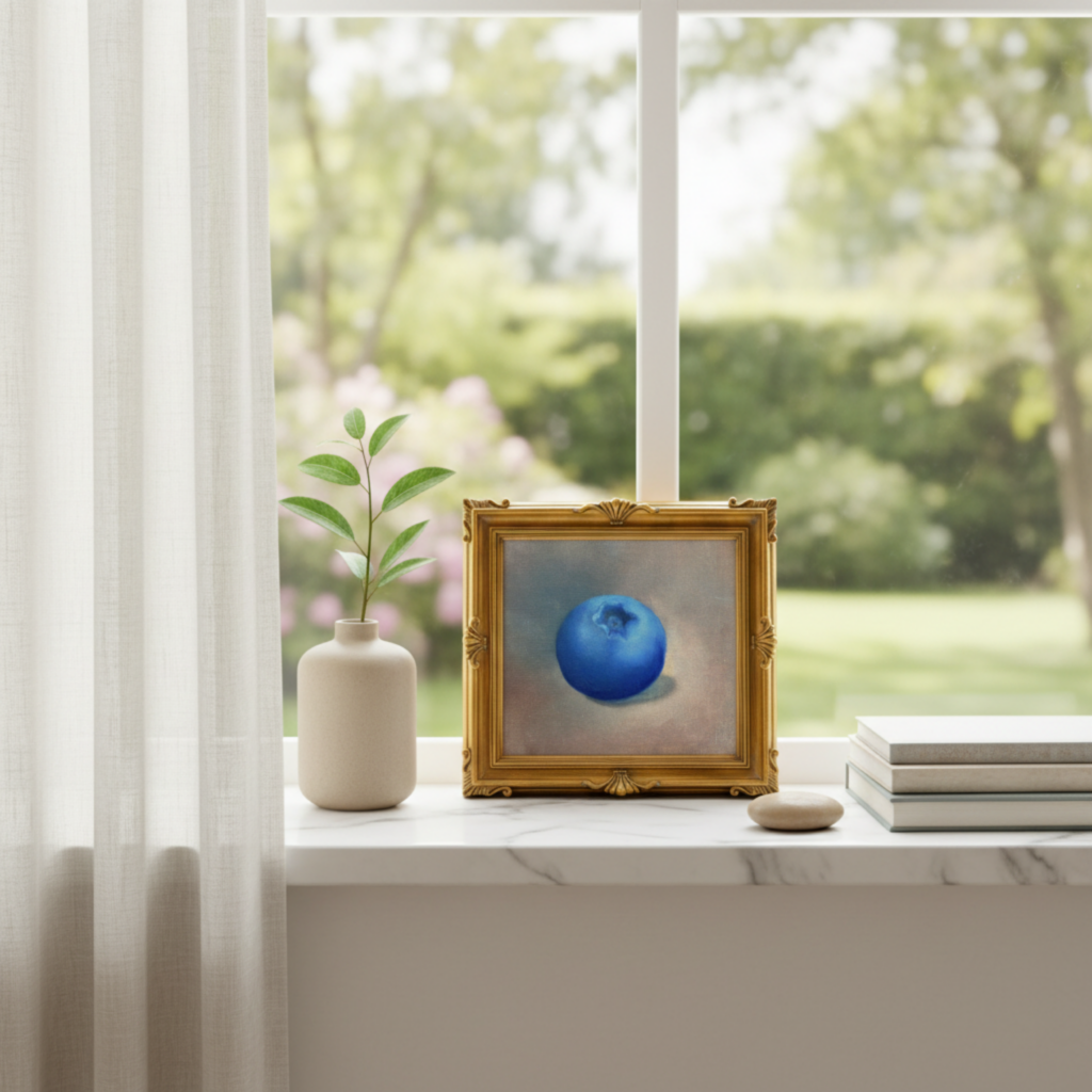 Tiny still life painting of blueberry